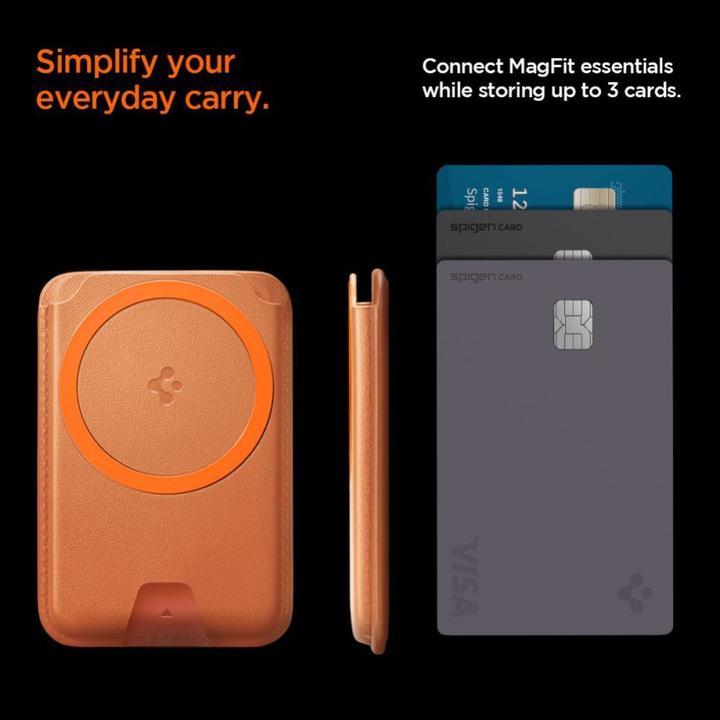 Actual product image Spigen Valentinus Magfit+ Magsafe Universal Magnetic Card Holder Metallic Orange