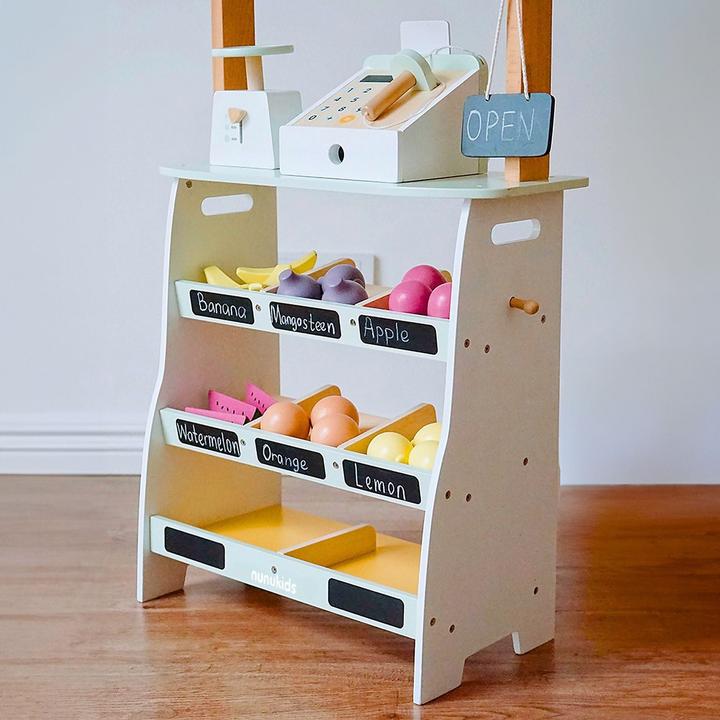 Immagine prodotto Hermex Holz-Kaufladen mit Zubehör Kinder-Verkaufsstand Früchte- und Obststand