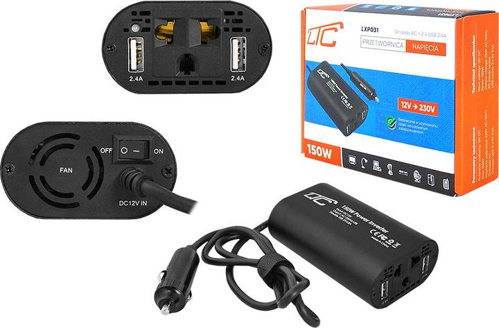 LTC Inverter di potenza in entrata: 12V DC Uscita: 230V/50Hz, 150W + 2xUSB 5V/2.4A