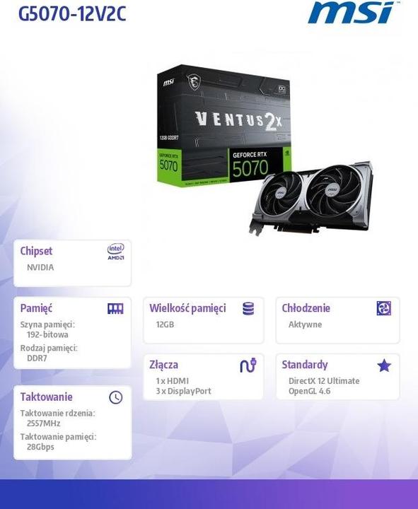 Produktbild MSI GeForce RTX 5070 VENTUS 2X OC (12 GB, GDDR7)