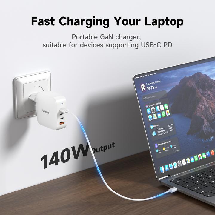 Image du produit FoneKit GaN PD 165W Power Adapter, USB-A + 3 x USB-C, white (165 W, 4 ports)
