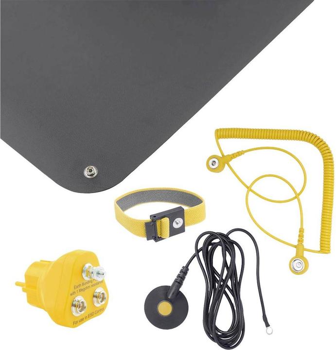 Actual product image Bernstein ESD handling set 5-pcs mat black (900x610x1,5) strap 2 cables grounding plug (Static protection)