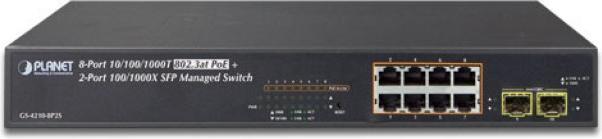 Immagine prodotto Planet Switch gestito da 8 porte 10/100/1000T 802.3at PoE + 2 porte 100/1000X SFP (8 porte)