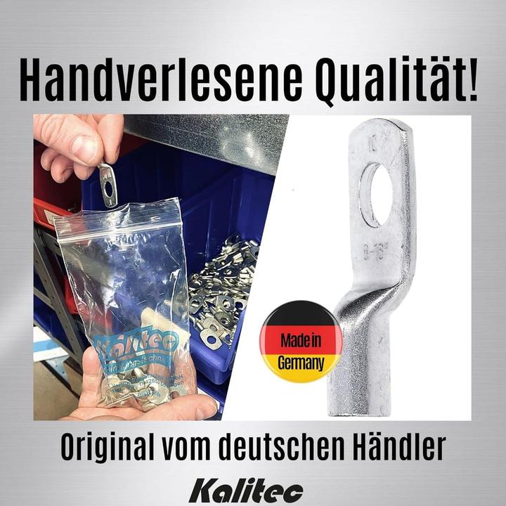 Produktbild Kalitec 10 Stück HR16-8 Handelsübliche Rohrkabelschuhe 16mm² M8 I ohne Sichtloch I Made in Germany