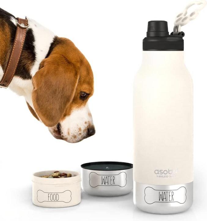 Actual product image Asobu - Dog Bowl Buddy - Stainless Steel Bottle with 2 Bowls White (394.42 cl)