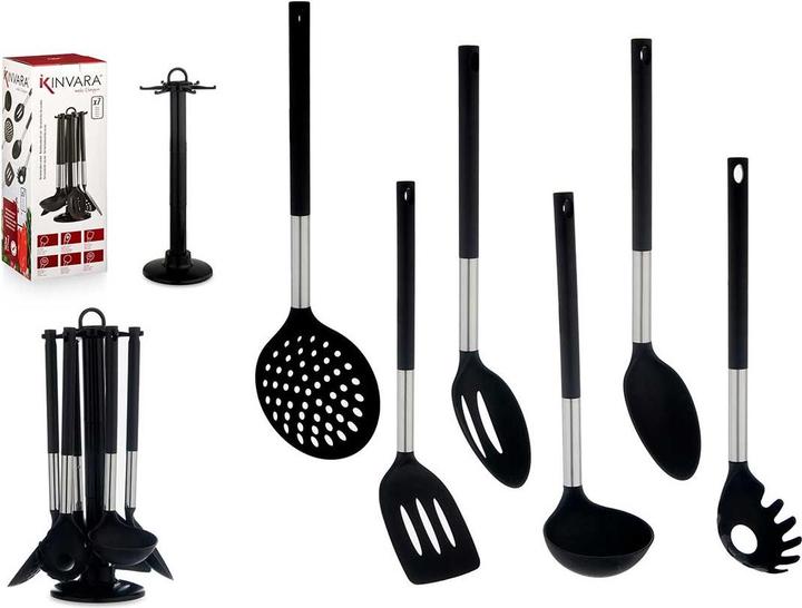 Actual product image Kinvara set 7 pieces kitchen utensils black silver