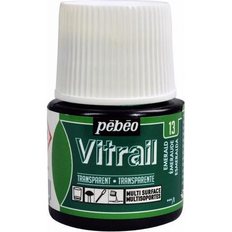 Pebeo, Künstlerfarbe + Bastelfarbe, Vitrail Transparentfarben (Smaragd, 45 ml)
