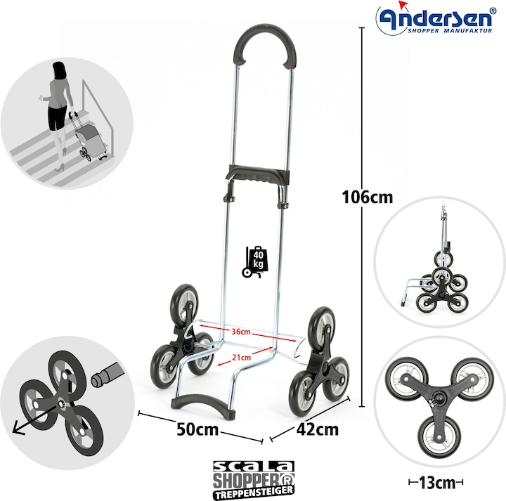 Immagine prodotto Andersen Scala Shopper Treppensteiger Hera carrello spesa 56 cm