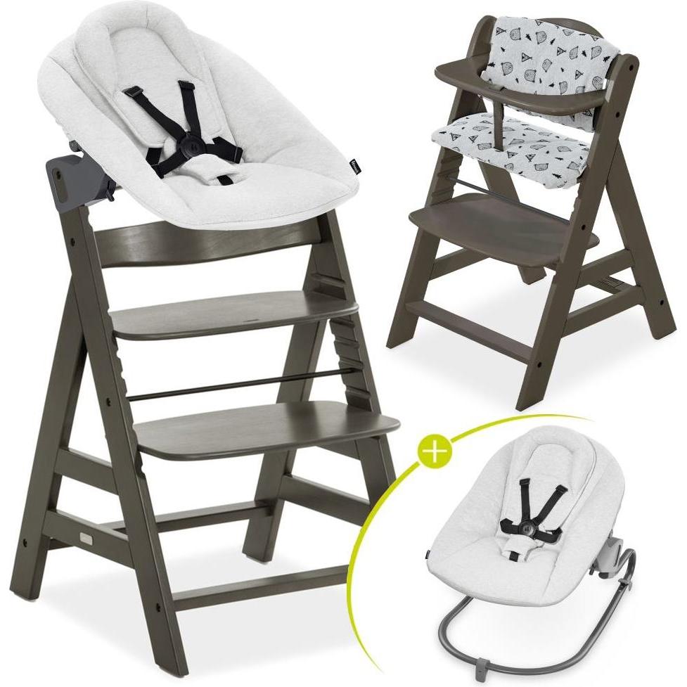 Hauck, Hochstuhl, Hochstühle Alpha Plus Select Charcoal 4-tlg. Newbornset Light (Hochstuhl)