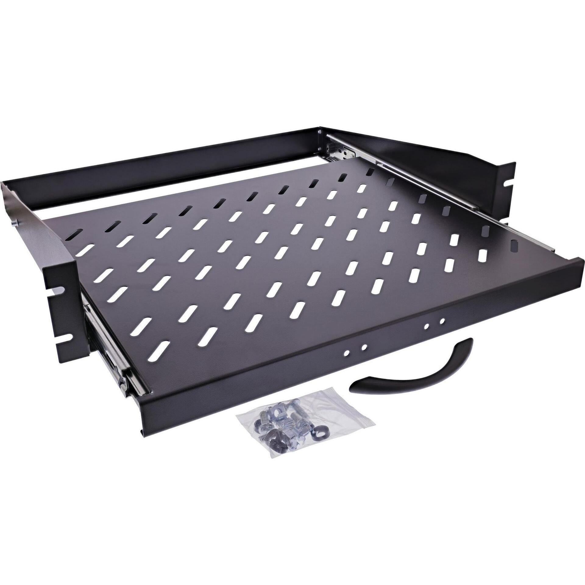 Thumbnail - InLine 19" Fachboden ausziehbar, 350mm, 30kg, 2HE, RAL 9005 schwarz, Serverschrank Zubehör, Schwarz