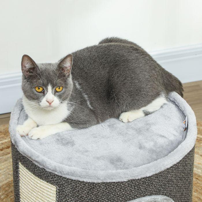 Produktbild Swisshandel24 Kratztonne 30 cm Hoch Katzentonne mit Höhle, aus Sisal, für Katze bis 5 kg (30 cm, Cremeweiss, Dunkelgrau, Hellgrau)