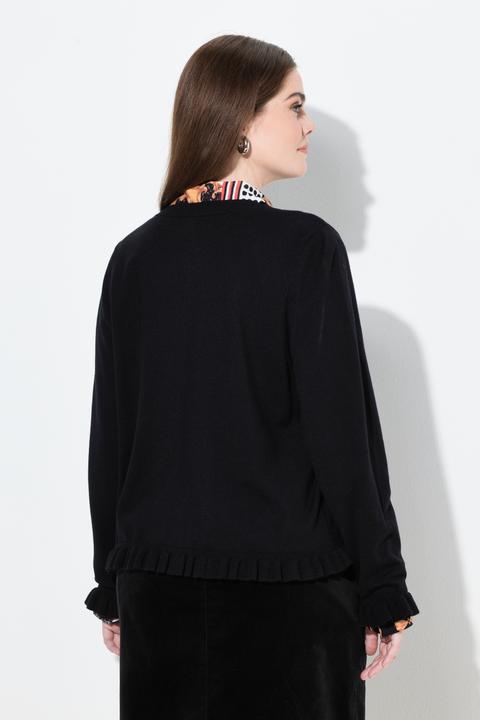 Produktbild Ulla Popken Strickjacke, Rüschen, Knopfleiste, Rundhals, Langarm (56)