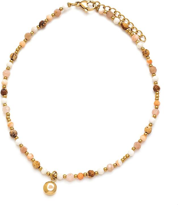 Leyda Anklet gemstone with stainless steel (Stainless steel yellow gold-plated 18K, 28 cm)