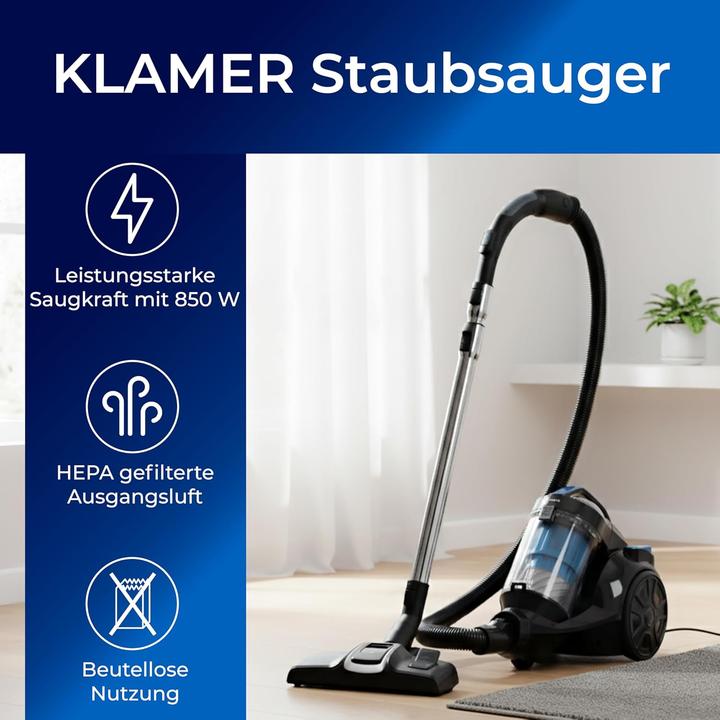 Produktbild KLAMER Staubsauger Beutellos, Bodenstaubsauger ohne Beutel, Ideal für Haustierbesitzer gegen Ti…
