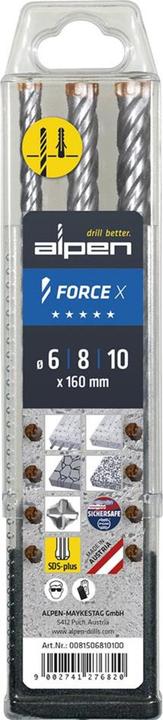 Actual product image Alpen Hammer drill bit set Force X 3-part SDS-plus plastic box (6,0, 8,0)