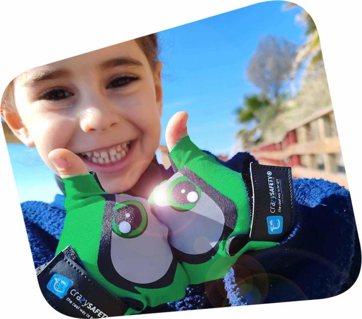 Image du produit Crazy Safety Gants de vélo pour enfants avec yeux réfléchissants et paumes rembourrées - Vert - Taille S (S)