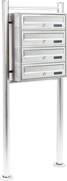 Produktbild Wiltec 4er Briefkastenanlage Edelstahl 270x513x1500mm Standbriefkasten Post