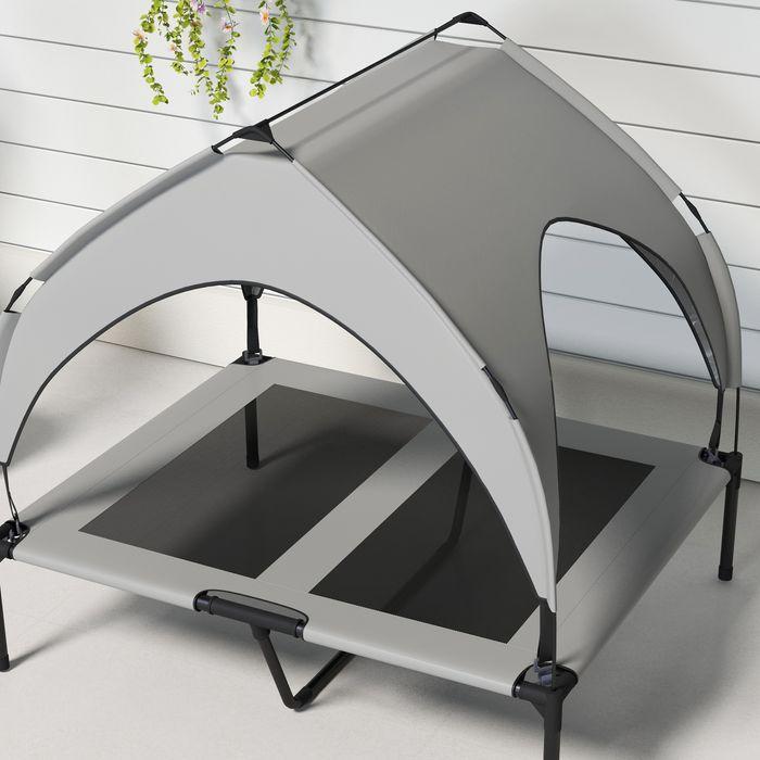 Produktbild Swisshandel24 Erhöhtes Hundebett mit Baldachin, Outdoor Hundeliege mit Dach, 91x76x89cm, hellgrau (Hund)