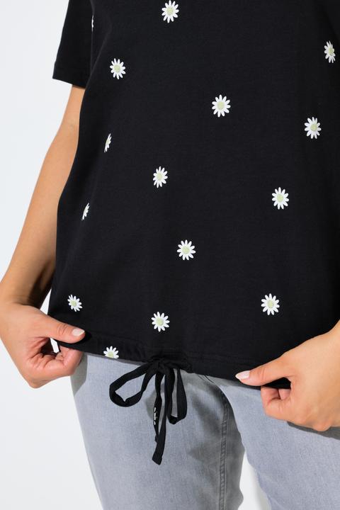 Actual product image Ulla Popken Daisy Print Short Sleeve Drawstring Tee (62)