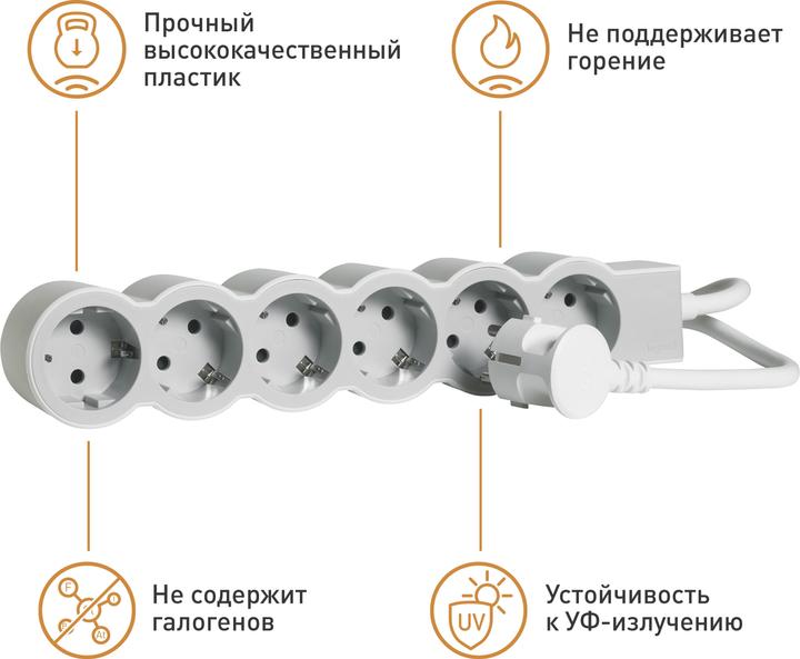 Actual product image Legrand Flat socket strip 6x socket, 3 metre cable white-grey 694565 (6 x, CEE 7/16, 3 m)