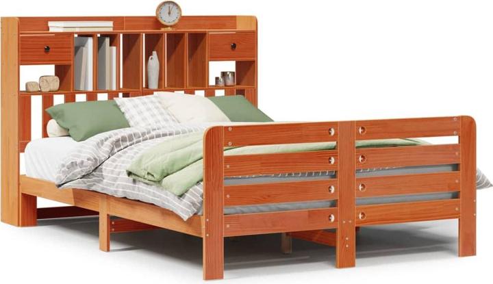 Produktbild vidaXL Massivholzbett Holzbett Bett mit Regal ohne Matratze Weiss 180x200cm (180 x 200 cm)