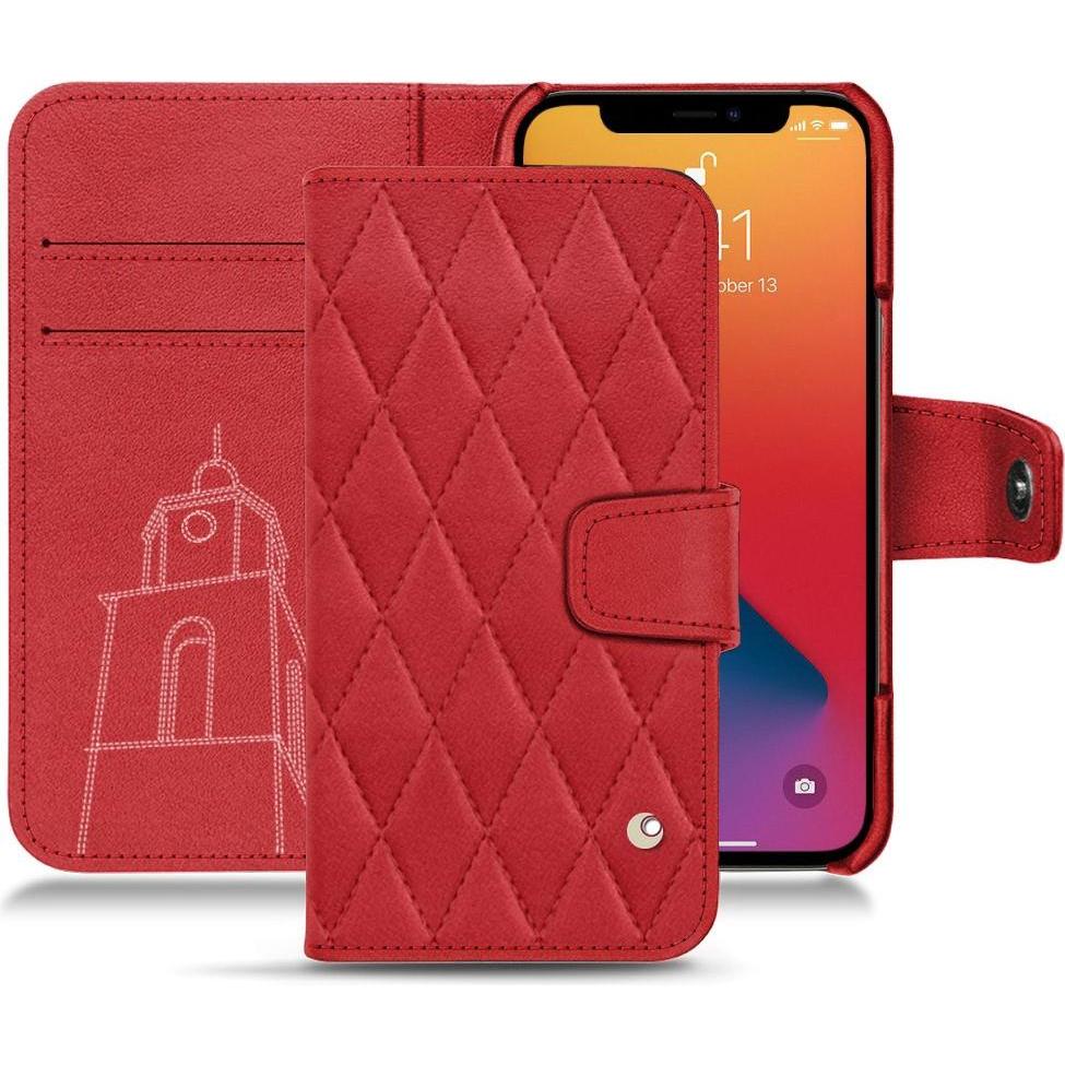 Noreve Lederschutzhülle Wallet (Apple iPhone 13 Pro Max), Smartphone Hülle, Rot
