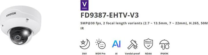 Produktbild Vivotek V-SERIE FD9387-EHTV-V3 Fixed Dome IP-Kamera, 5MP, Outdoor, 2,7-13,5mm