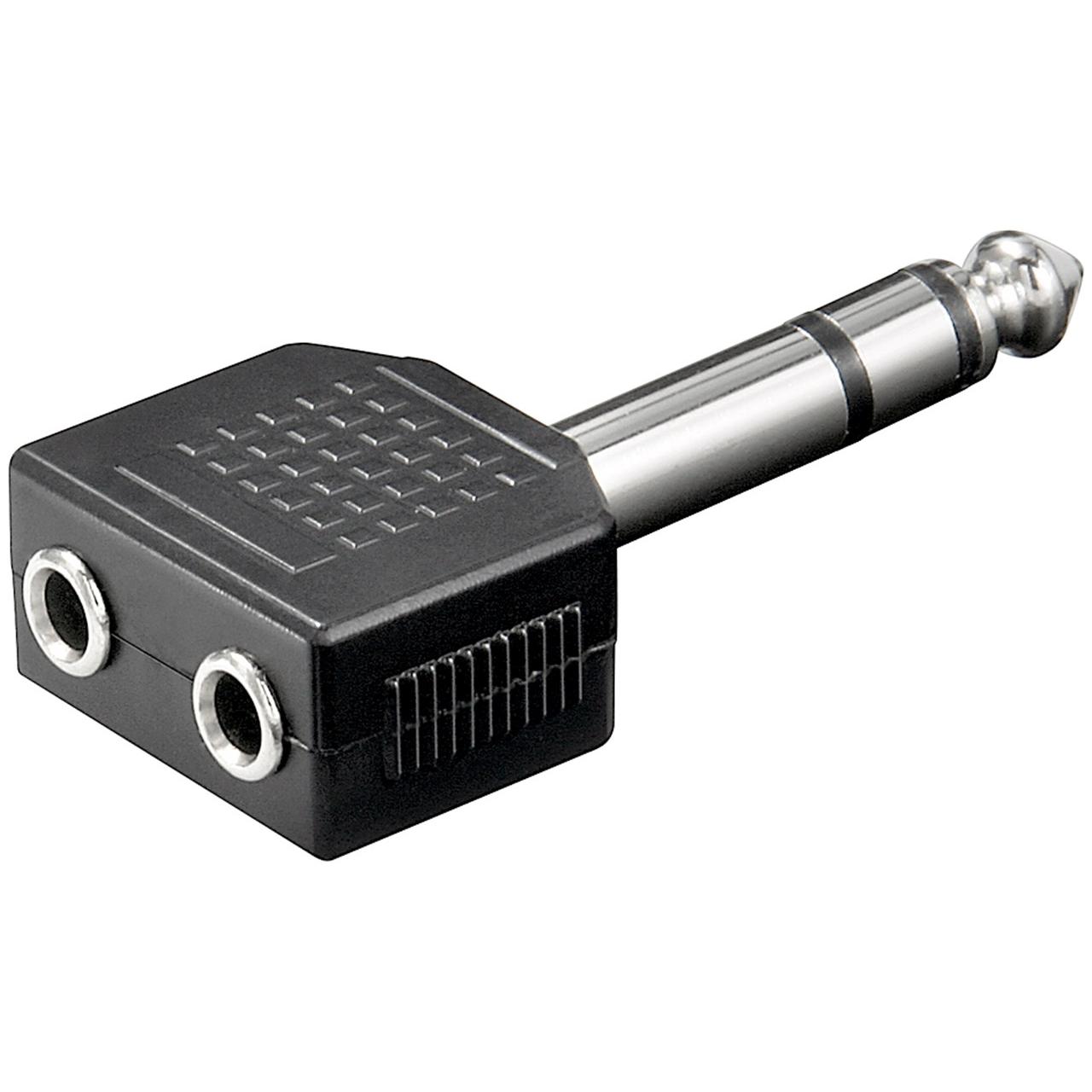 Goobay Kopfhörer-Adapter, 1x AUX-Klinke 6,35 mm auf 2x 3,5 mm (Winkeladapter), Audio Adapter, Schwarz