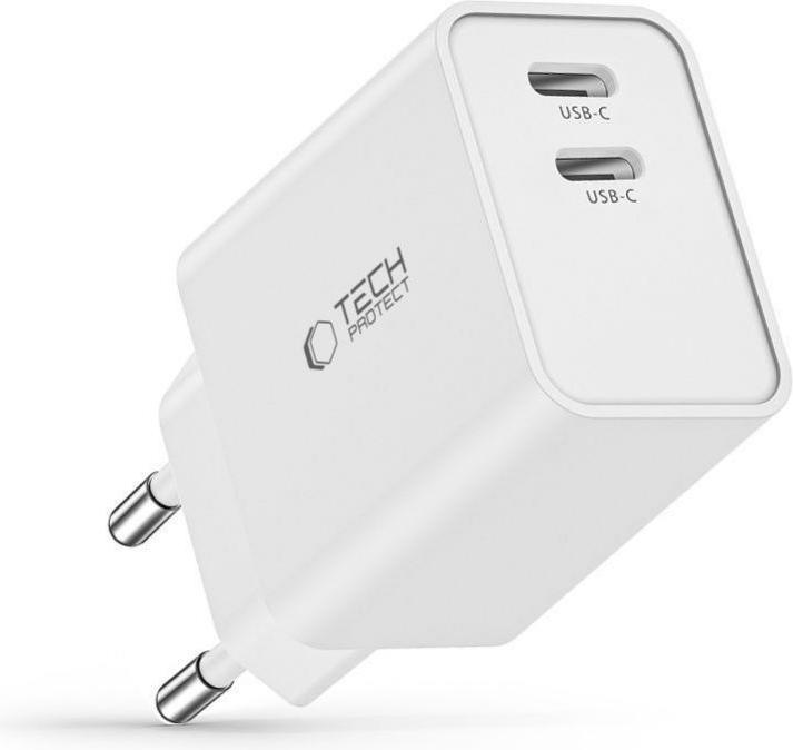 Produktbild Tech-Protect C35W mains charger 2x USB-C PD 35W - white (35 W)