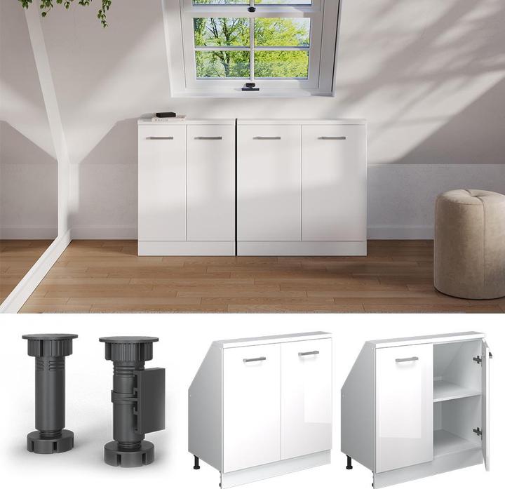 Produktbild Vichy Dachschrägenschrank Rion, Weiss/Weiss Hochglanz, mit 2 Türen (46 x 46 x 81.60 cm)