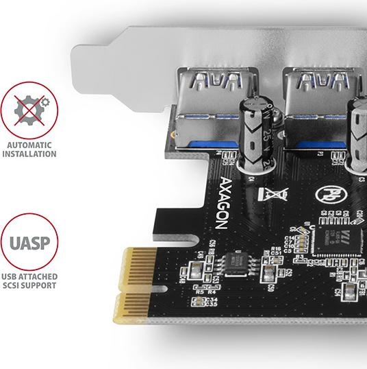 Produktbild Axagon PCEU-430VL Kontroler PCIe 4x port USB 3.2 GEN 1, UASP, chipset VIA