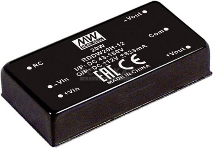 Actual product image MeanWell DC/DC converter modules RDDW20 series DIP/DIL x1 Case Dual Output 1 Railway