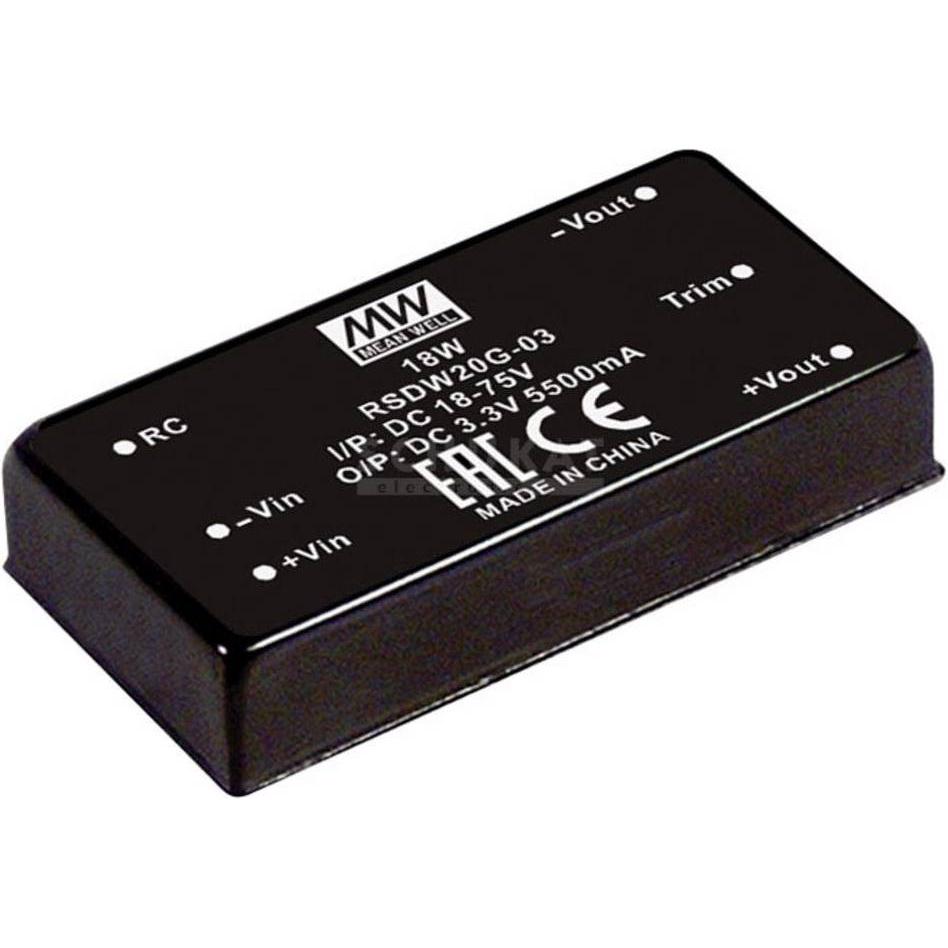 MeanWell, Spannungswandler, DC/DCWandlerModule Serie RSDW20 DIP/DIL x1 Case Single Output 1 Railway