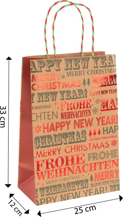 Produktbild Idena Papiertasche Frohe Weihnachten / Happy New Year 25x33x12cm Kraftpapier 140g/m²