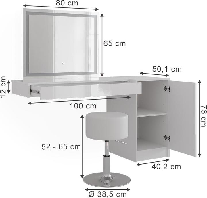 Produktbild Vicco Schminktisch Sherry, Weiss, 100 cm 4 Teile (100 x 40.10 x 65 cm)