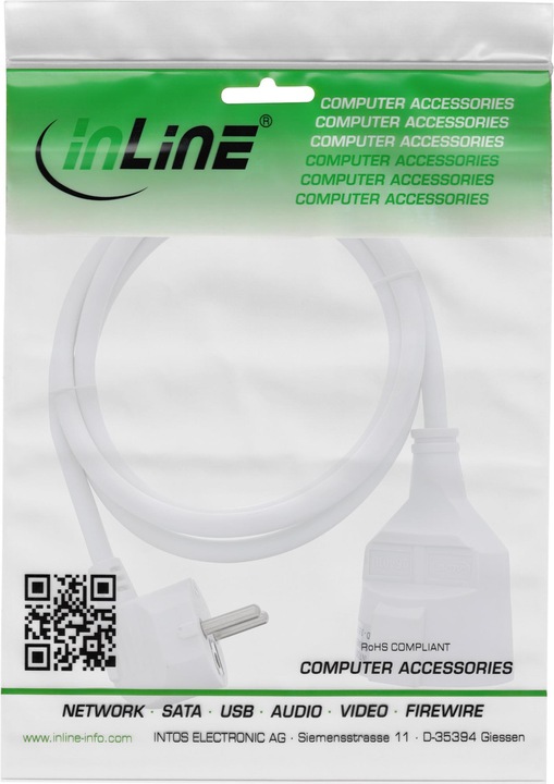 Actual product image InLine Power extension earth contact plug angled / socket, white, 3m (3 m)