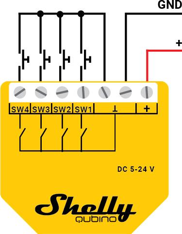 Actual product image Shelly ALREZWE W I4DC - Qubino Wave i4 DC (Switch actuator)