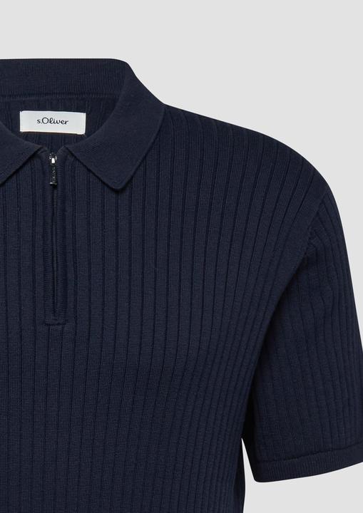 Produktbild s.Oliver Strickpullover Geripptes Strick-Polo aus Baumwolle mit Reissverschluss (M)