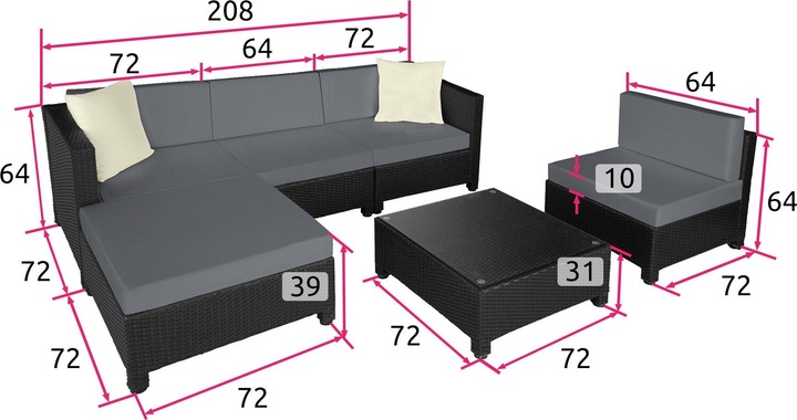 Immagine prodotto tectake set da giardino in rattan con telaio in alluminio, variante 2