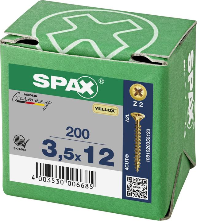 Produktbild Spax Senkmultikopf Kreuzschlitz Z2 Vollgewinde Yellox (200 Schrauben pro Stück)