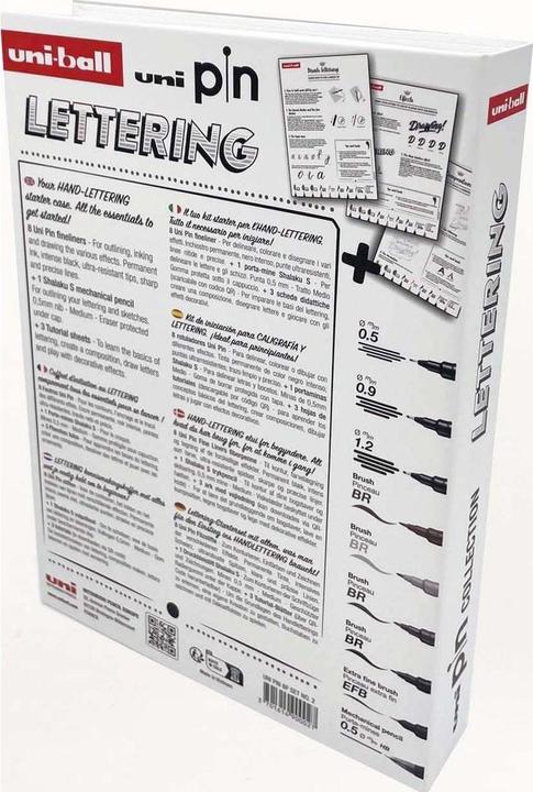 Actual product image Uni-ball PIN writing instruments, LETTERING Edition, case of 9 includes: 3 PIN fineliners, 5 PIN brush tips (Multicolor, 9 x)