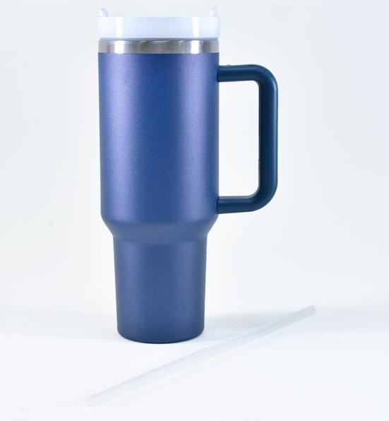 Produktbild Kögler Thermo Kaffee Henkel Becher aus Edelstahl, mit Strohhalm, dunkelblau, 1200ml (1200 ml, 1 x)