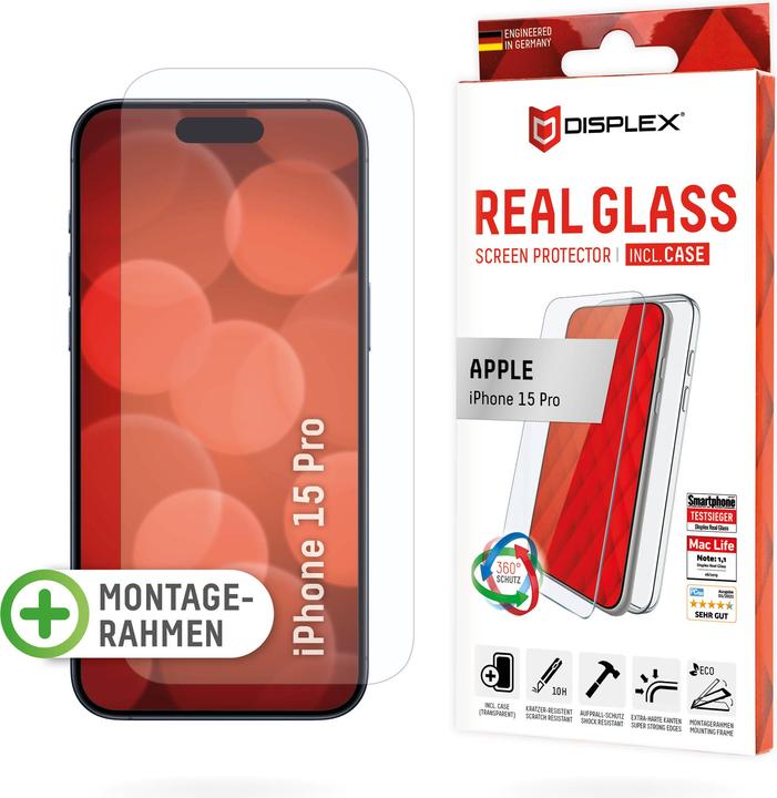 Produktbild Displex Real Glass, 2D Panzerglas + Handyhülle (1 Stück, Apple iPhone 15 Pro)