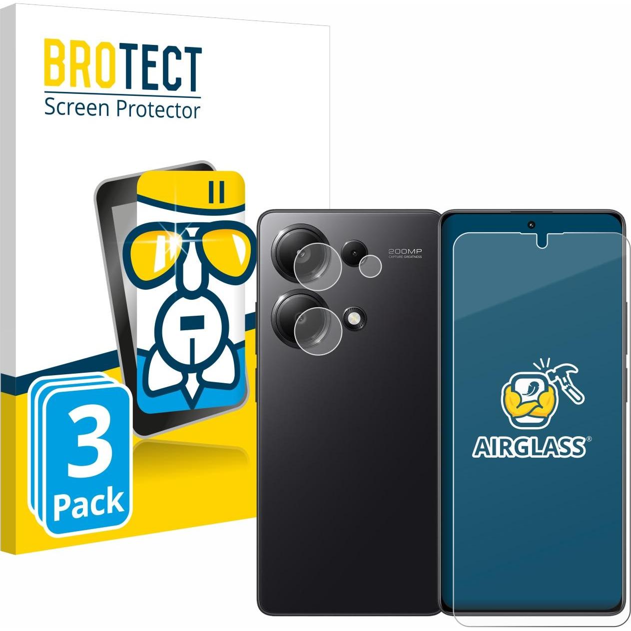 BROTECT AirGlass Panzerglasfolie (3 Stück, Xiaomi Redmi Note 13 Pro 4G), Smartphone Schutzfolie, Transparent