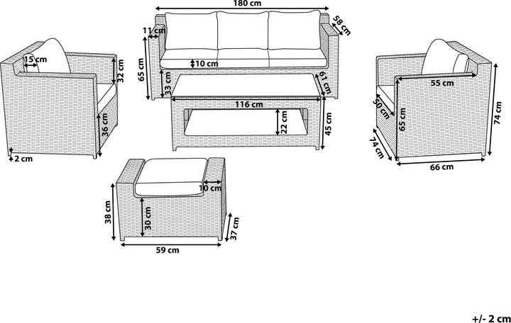 Produktbild Beliani Lounge Set Rattan weiss 6-Sitzer Auflagen grau ROMA