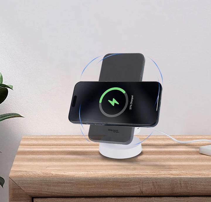 Actual product image Ideoon 3-in-1 Drahtlose Ladestation, komp. mit AirPods & Apple Watch, weiss (15 W)