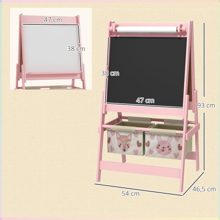 Produktbild Swisshandel24 3-in-1 Kinder Staffelei mit Papierrolle, Kreidetafel, Whiteboard, Aufbewahrungskörbe, 54x46,5x93cm