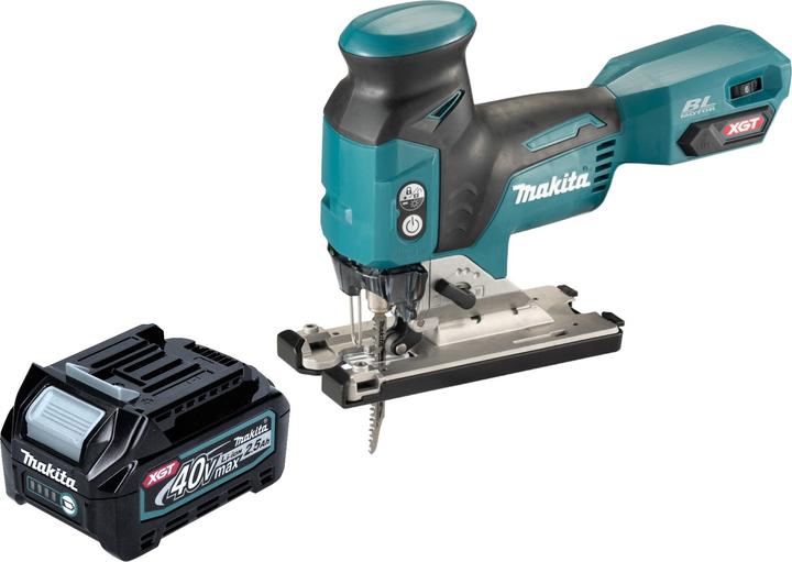 1x Lama per seghetto alternativo BR-13 legno ( A-85793 ), 1x protezione chip breaker ( 415524-7 ), 1x batteria Makita BL 4025 40 V 2,5 Ah XGT Li-Ion, 1x Seghetto alternativo a batteria Makita JV 001 G, 1x lama per seghetto alternativo B-22 metallo/plastica ( A-85737 ), 1x chiave esagonale 4 mm ( 783202-0 ), 1x lama per seghetto alternativo B-10 legno/plastica ( A-85628 )