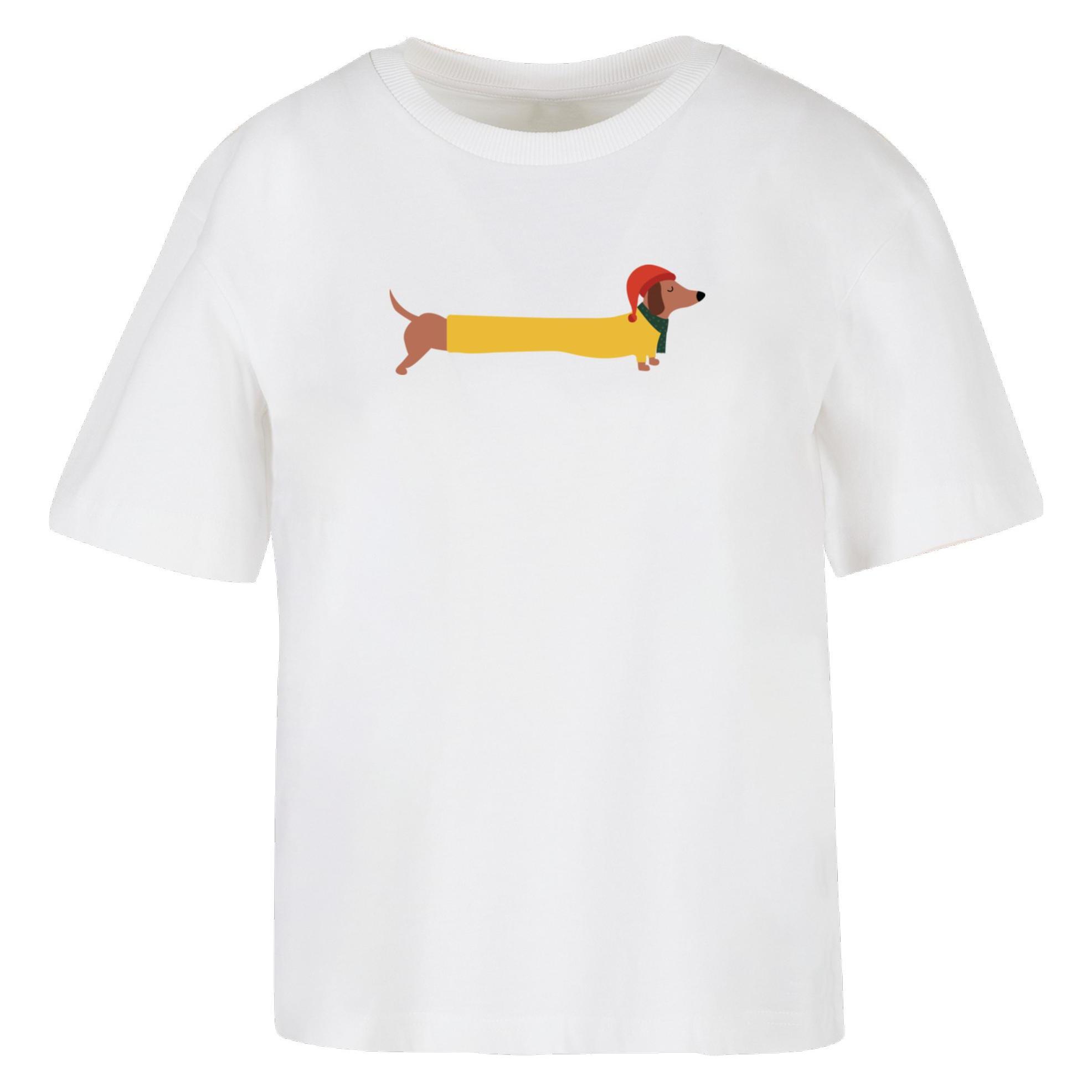 Merchcode, Damen, Shirts, Ladies Christmas Dog Tee - 182069, Weiss, (L)