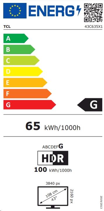Label énergétique TCL 43C635 (43", C635, QLED, 4K, 2022)